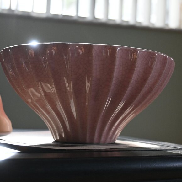 VTG Formalities Baum Brothers Fluted Crackle Collection Pink Vase Bowl - Picture 6 of 10
